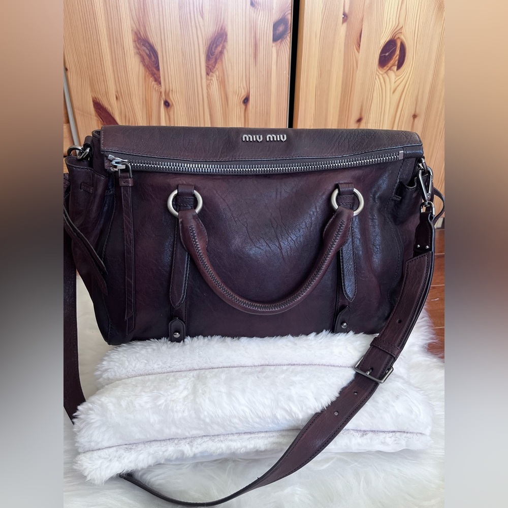 Miu Miu Brown Leather Tote Bag/ Crossbody Bag, Lambskin Leather - Picture 6 of 16